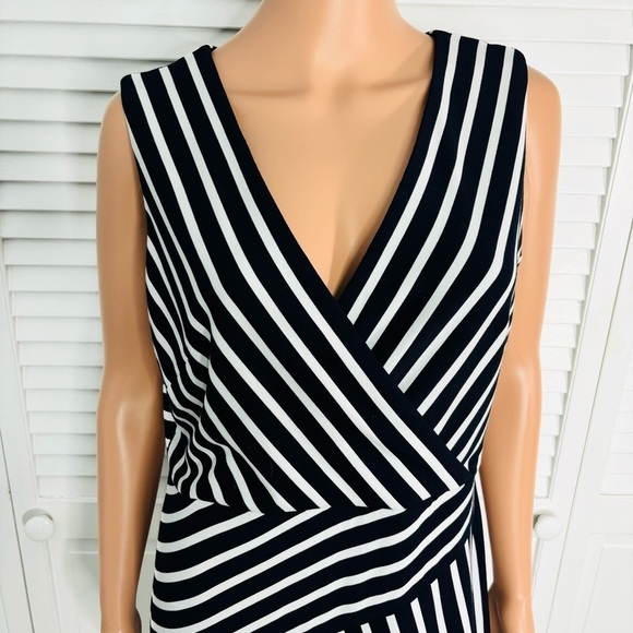2/$100 JOSEPH RIBKOFF Blue Sleeveless Mock-Wrap Dress Size 14 - Picture 3 of 12